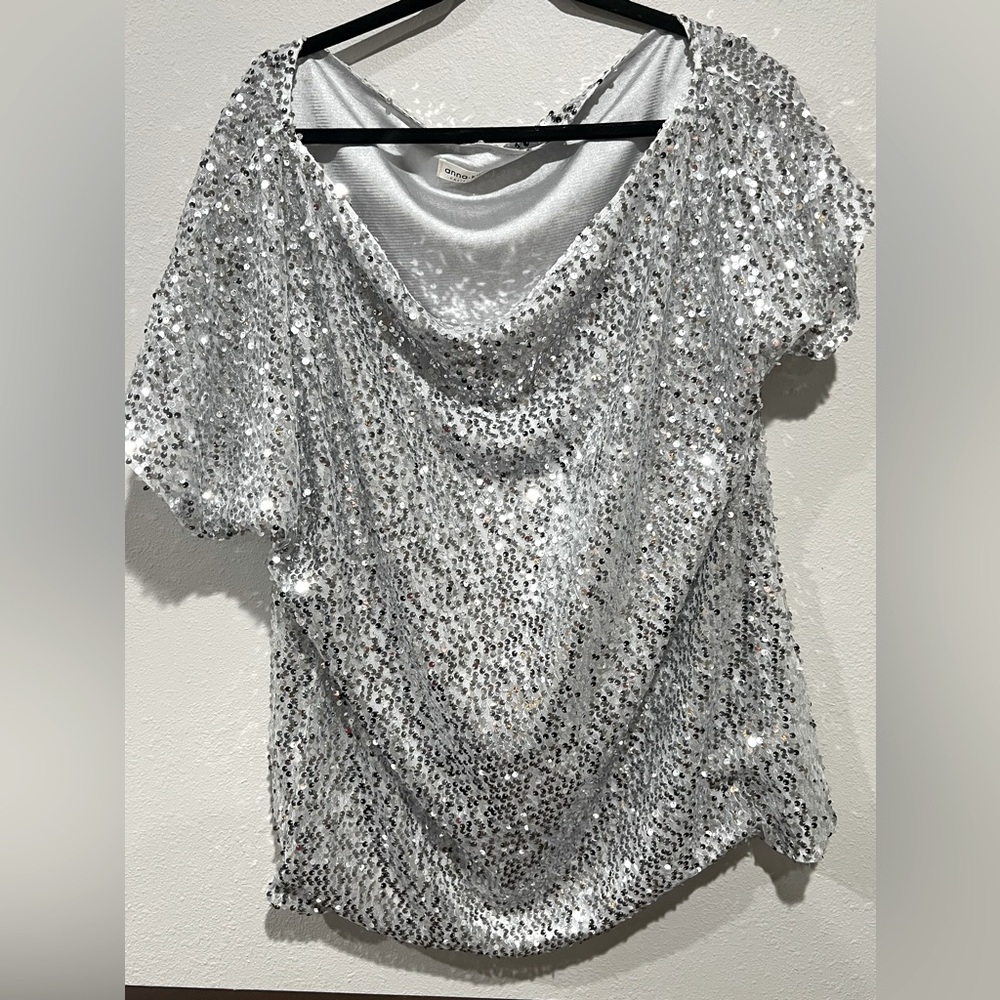 Silver Sequin Off-the-Shoulder Blouse